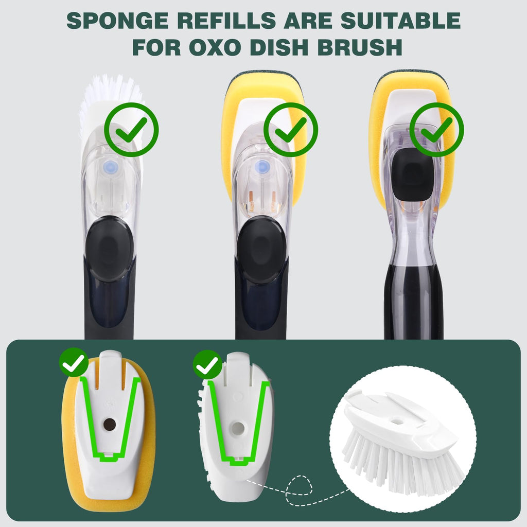 Sponge Brush Refills for OXO Dish Brush, 8 Pack Soap Dispensing Dish Refills, Scrub Replacement Head for Scrubber, Sponge Replacement Head Fits Soap Dispensing Handle