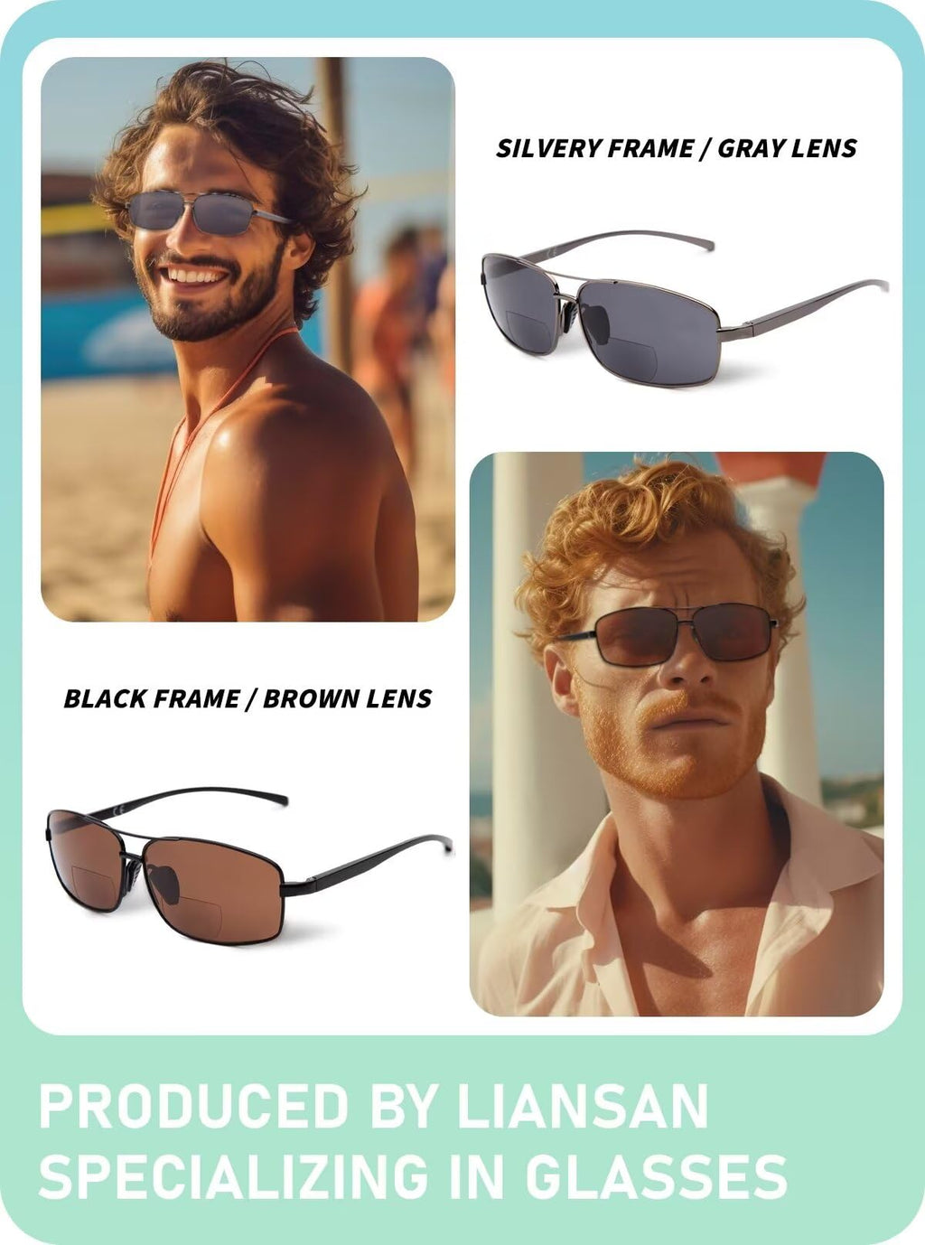 LianSan 2 Packs Premium Metal Bifocal Sunglasses for Men Women Retro Top Clear Sun Readers with UV Protection(Multicolor,1.75x)