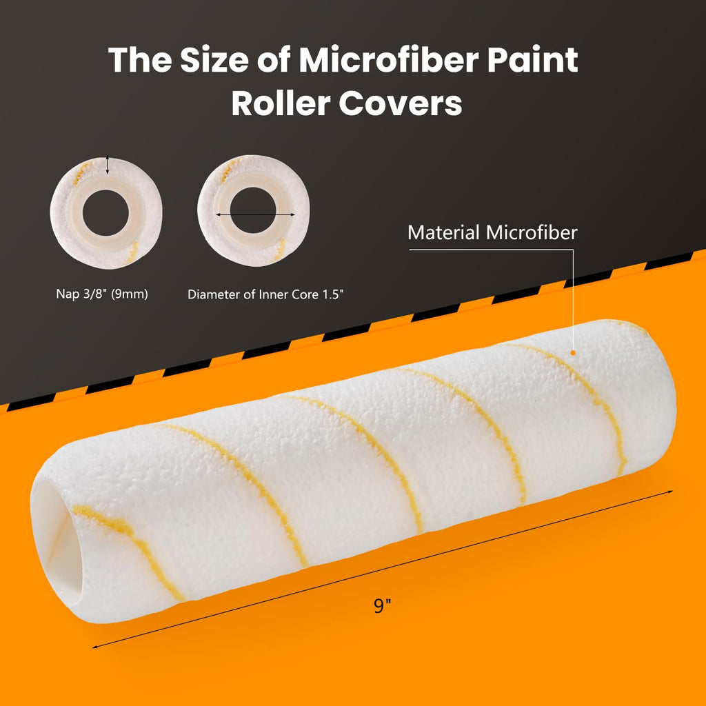 YiBaiBrush Paint Roller Covers, 12 Pack, 9 Inch Microfiber Paint Roller, 3/8" Nap Covers for Paint Roller Frame, Rollers for Painting, House Painting Supplies for Painting Walls