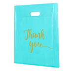 MUKOSEL 100Pcs Thank You Merchandise Bags, Extra Thick 2.36 Mil 12x15 In Retail Shopping Bags for Goodie bags Party Stores Boutique Clothes Business Gift, Reusable Plastic Bags with Handle (Blue)