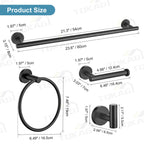 TQKAG Matte Black Bathroom Hardware Set 5 Pieces, SUS304 Stainless Steel Towel Bar Set Round Bathroom Towel Rack Set Wall Mounted