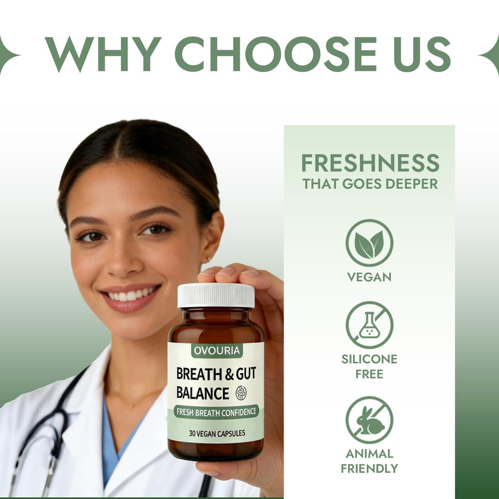 Enerra Ovouria Breath and Gut Balance – Gut Health Probiotic with Magnesium Citrate, Zinc Gluconate, Probiotic Blend, Fresh Breath, Chronic Halitosis & Gut Health – 30 Capsules