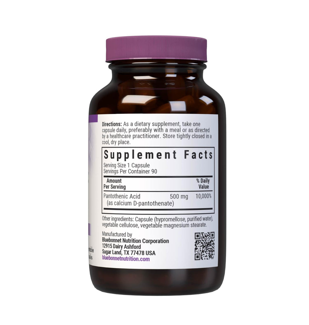 Bluebonnet Pantothenic Acid 500 mg Vegetable Capsules, 90 Count