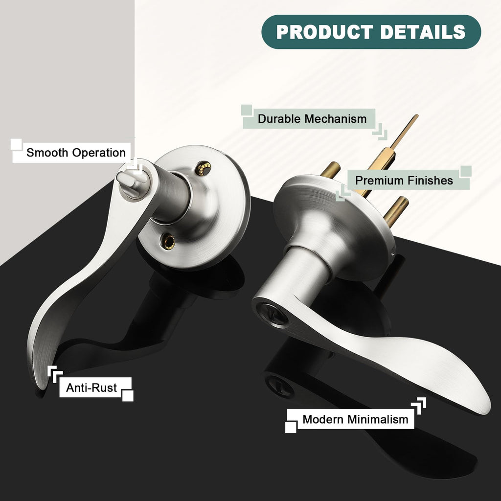 GOBEKOR 5 Pack Brushed Nickel Door Handle Interior Door Levers Privacy for Bedroom Bathroom Door Lock Keyless Wave Lever Door Handles