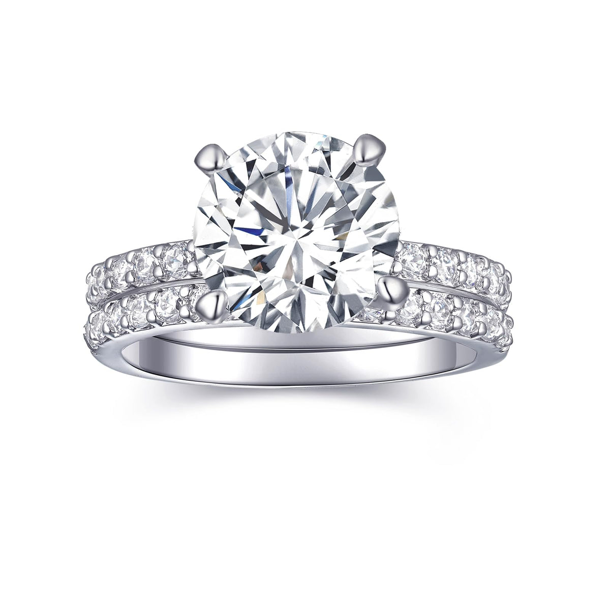 Engagement Rings For Women Wedding Rings Fake Engagement Ring Set Travel 18K White Gold Plated Promise Rings For Her 3 Carat 3CT Round Cubic Zirconia CZ Bridal Ring Sets Cheap Band 2pcs, Size 7.5