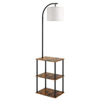 PARTPHONER Floor Lamp with Table, Night Stand with Lamp, Narrow Side Table with 3CCT LED Bulb, Small Coffee Table, Modern End Table with Storage Shelves for Living Room Bedroom Home Décor