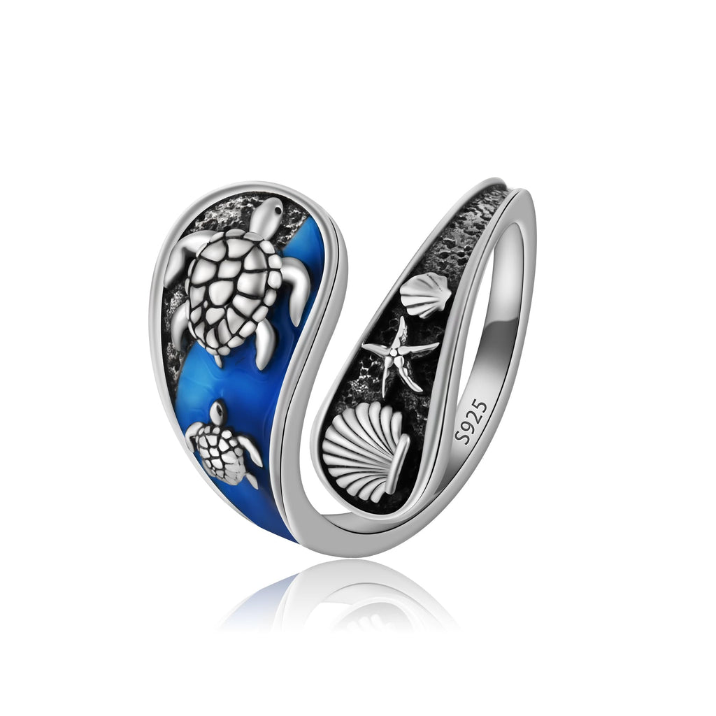 Spoon Rings for Women 925 Sterling Silver Turtle Ocean Sunflower Adjustable Thumb Ring Celtic Knot Vintage Finger Open Spoon Rings Jewelry