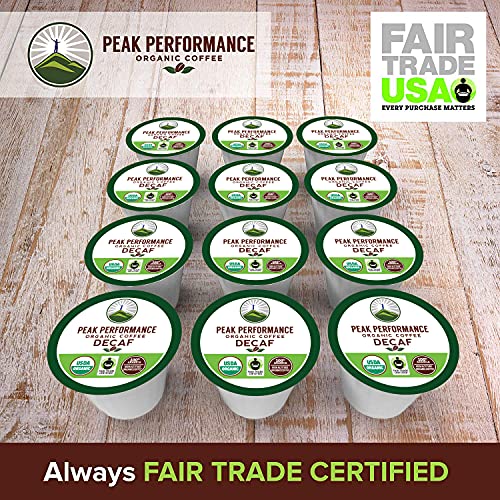 Peak Performance Organic Decaf Coffee Pods. Low Acid K-CUP Keurig Compatible High Altitude USDA Organic Decaf Coffee. Fair Trade Beans Medium Roast Single Serve Decaffeinated 24 Count Recyclable Cups