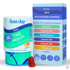 FIRST DAY Multivitamin for Men + Organic Fruit & Veggie Blend, Mens Multivitamins Gummies with 13 Key Nutrients for Energy, Focus, Immunity - Vitamins A, B1, B2, B6, B9, B12, C, D3, K - 30 Day Supply