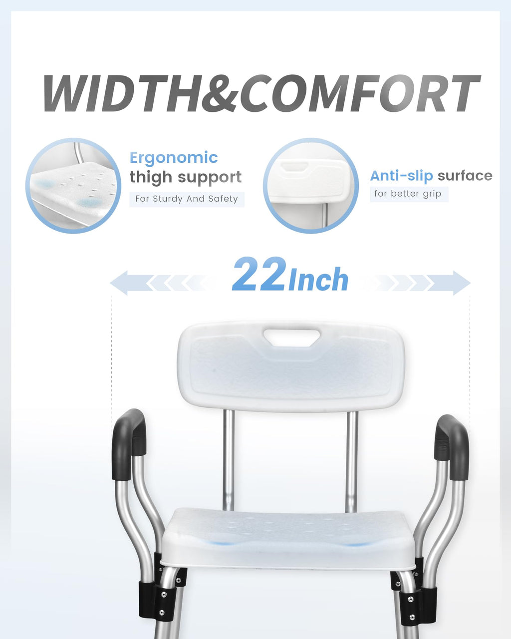 Sangohe Shower Chair, Heavy Duty Shower Seat with Back, Arms, Adjustable Height, Ideal for Bathtub, Handicap, Elderly, 796C