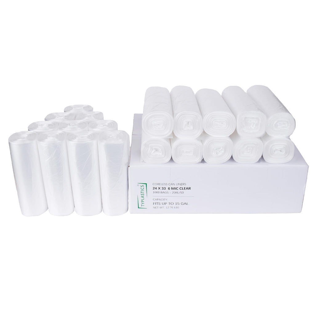 TYPLASTICS Trash Can Liners - Wholesale 1000 Count High Density Garbage Bags on Perforated Roll 10-15 Gallon 24" x 33"