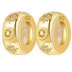 PANPOKI Spacer Stopper Beads for Bracelets & Necklaces, 925 Sterling Silver Beads | Smooth & Pave Cubic Zirconia (White, Blue, 18K Gold Plated) | Anti-Slide Separator Charms S925 Women Jewelry (2Pcs Gold Star Spacer)