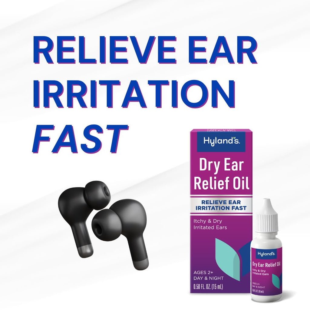 Hyland's Dry Ear Relief Oil, Relieve Ear Irritation Fast, for Itchy and Dry Irritated Ears, Ages 2 and up, Day and Night Drops, 0.5 Ounce