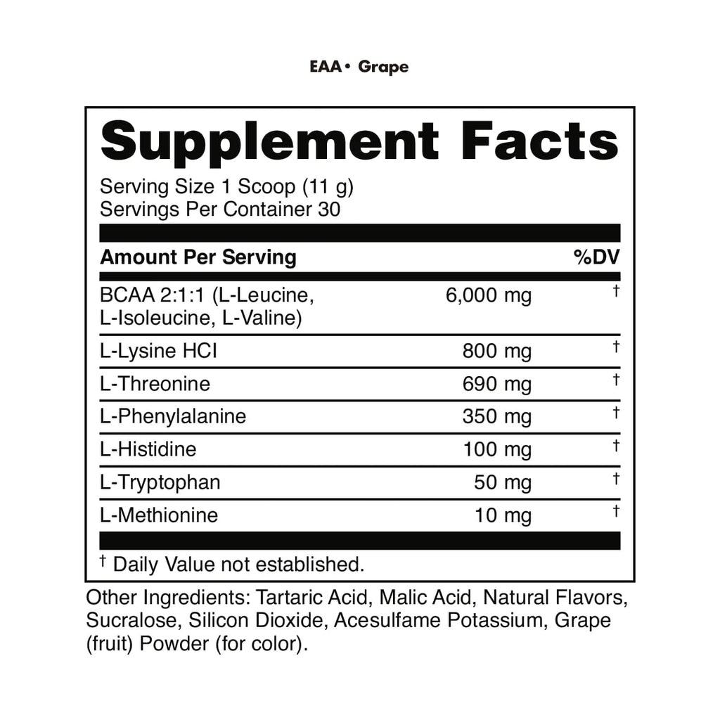 Bucked Up Essential Amino Acids - EAA Powder - Easy Mix, Non Clumping Formula - for Pre/Intra Workout - Grape Flavor - 30 Servings - 11.6 oz