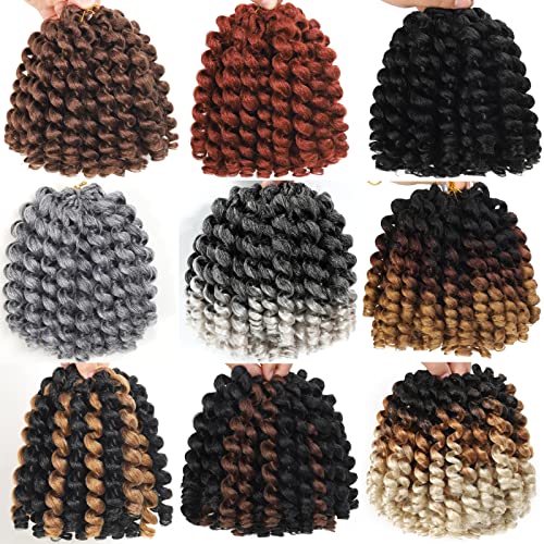 100 Strands Short Jamaican Bounce Crochet Hair 5 Packs Ringlet Wand Curl Crochet Hair 8 Inch Brown Ombre Bouncy Curly Crochet Brands Hair Extensions Crochet Braiding Hair