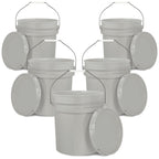 EconoHome 5-Gallon Grey Bucket Pail Container with Lid | Metal Handles with Plastic Grip | Easy Stack and Store | Heavy-Duty, Approx 90 MIL, Extra Durable | Food Grade | BPA Free - 5 Pack