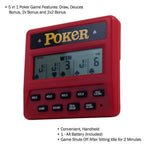 5-in-1 Hand Held Poker Game - Electronic Handheld Games for Adults Includes Draw, Deuces, Bonus, 2X and 2x2 Bonus - 3.9x3.4-Inch Pocket-Sized Travel Casino by Trademark Poker