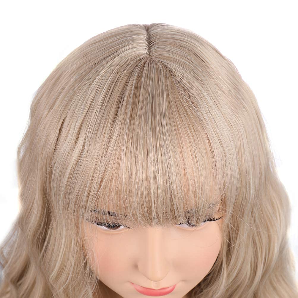 PATTNIUM Blonde Wig Short for Kids Girls Wavy Wig with Bangs Child Flaxen Blonde Wigs Synthetic Cosplay Halloween Party Costume Wigs (Flaxen Blonde)