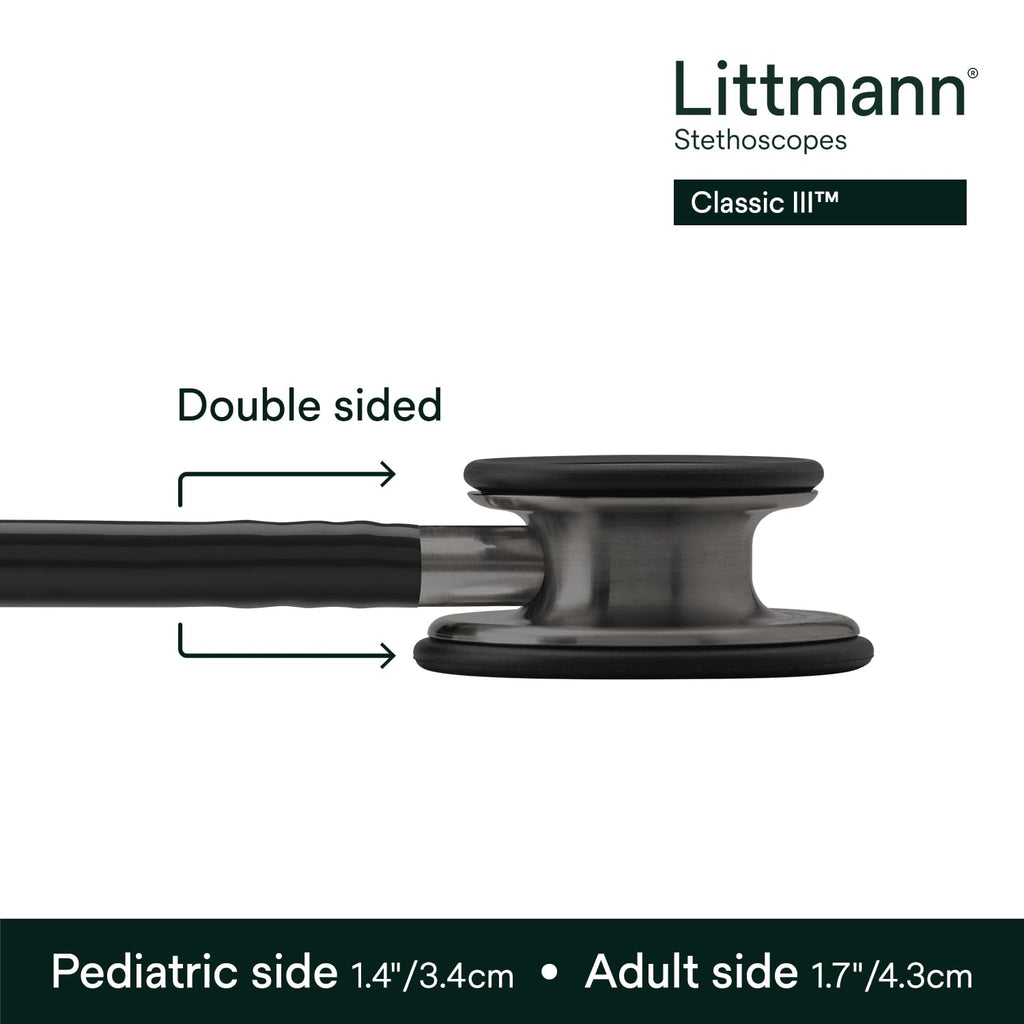 3M Littmann Classic III Monitoring Stethoscope, 5811, More Than 2X as Loud, Weighs Less, Stainless Steel Smoke-Finish Chestpiece, 27" Black Tube, Smoke Stem, and Headset