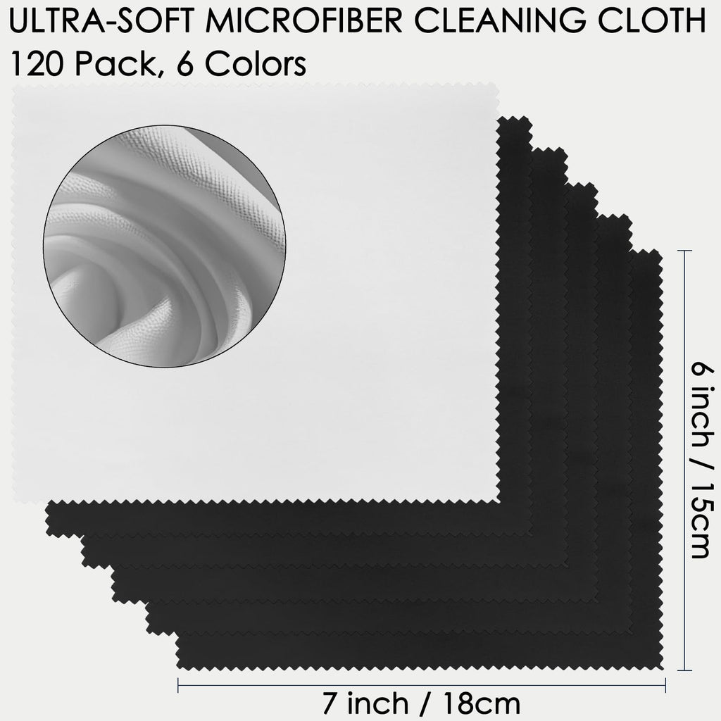 120 Pack Microfiber Cleaning Cloths for Glasses Cloth Eyeglass Cleaning Wipes 7" x 6" Lens Cleaning Cloth for Screens, Cameras, Eyeglasses, Cell Phone, LCD TV Screens, 2 Colors