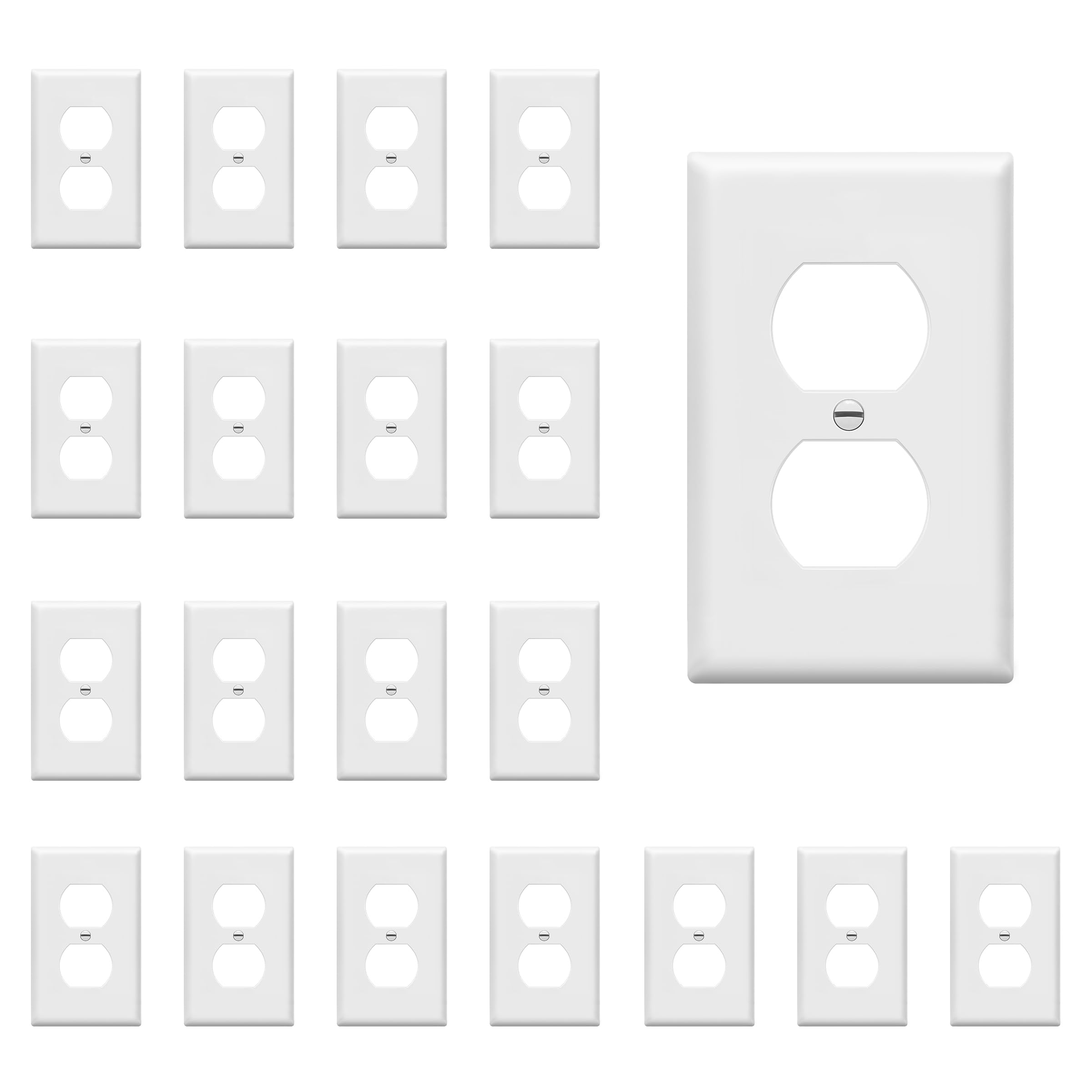 ENERLITES Duplex Wall Plates Kit, Electrical Outlet Covers, Standard Size 1-Gang 4.50" x 2.76", Unbreakable Polycarbonate Thermoplastic, Electric Receptacle Plug Covers, 8821-W-20PCS, White (20 Pack)