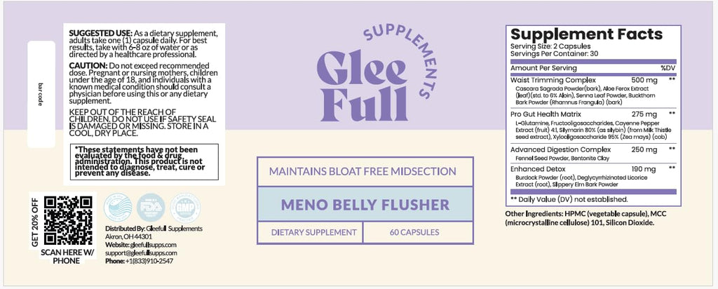 GleeFull Meno Belly Flusher - Menopause Supplements for Women - Hormone Balance for Weight Loss - Supports Digestion to Maintain Healthy Metabolism