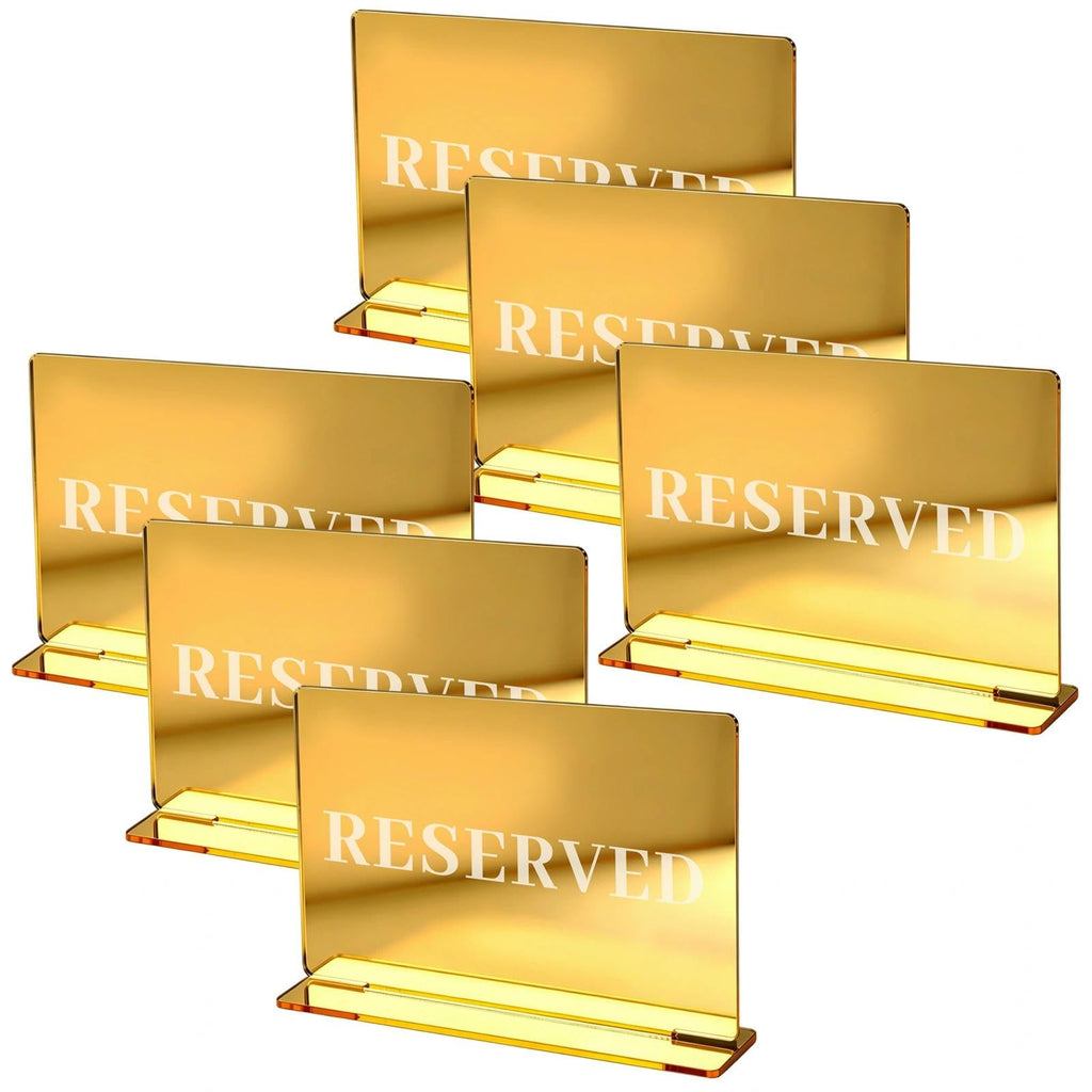 6 Pieces Large Gold Reserved Table Signs, Reserved Seating Sign, Reserve Signs for Wedding Exclusive Seat Identification at Restaurants and Parties (Large-6PCS)