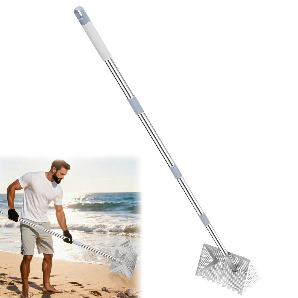 Sand Flea Rake, 65" Long Handle Stainless Steel Sand Sifter for The Beach