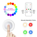 Yiliaw 6 Pack LED Puck Lights Remote Control 16 Color Changeable Under Cabinet Lights, Battery Operated Lights Night Light with Dimmer & Timmer for Closet Bedroom Kitchen, White
