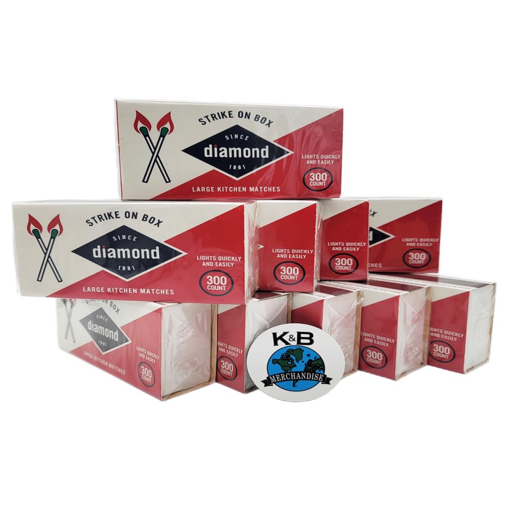 Diamond Strike On Box Matches (10 Boxes of 300) Multi Use Candle Fireplace Grill BBQ Kitchen Camping and Many Other Occasions Includes a K&B Merchandise Magnet [Packaging May Vary]