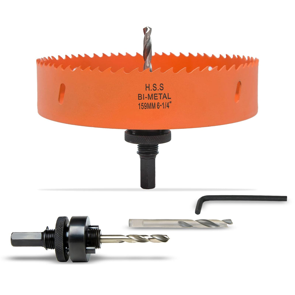 VIKITON 6-1/4 inch Hole Saw with Arbor for Metal Wood Plastic, 159mm Bi-Metal Hole Cutter for Different Project with Smooth and Flat Drilling Edge, Fast Chip Removal