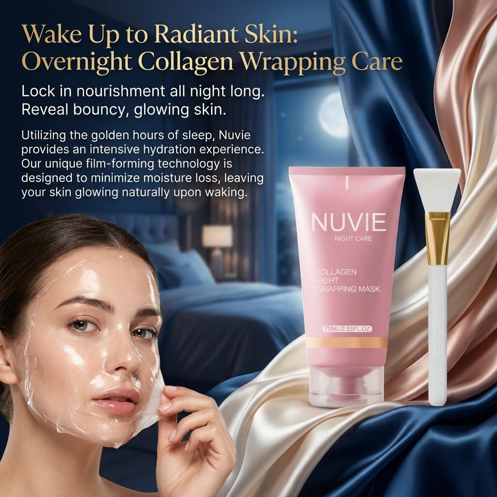 NO BALD Nuvie Collagen Mask, YURI Collagen Night Wrapping Mask, Easy Peel Off Facial Mask Skin Care night mask, Hydrating Face Mask is the Ideal Gifts for Women and Teen Girls!2.54 fl.oz (1 pcs)
