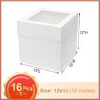 Mcfleet 16pcs Tall Cake Boxes 12x12x12 Bakery Boxes for Tier Cakes with Window 12 Inch White Large Cardboard Bakery Take Out Carrier Containers with Lids for Wedding, Birthday, Party