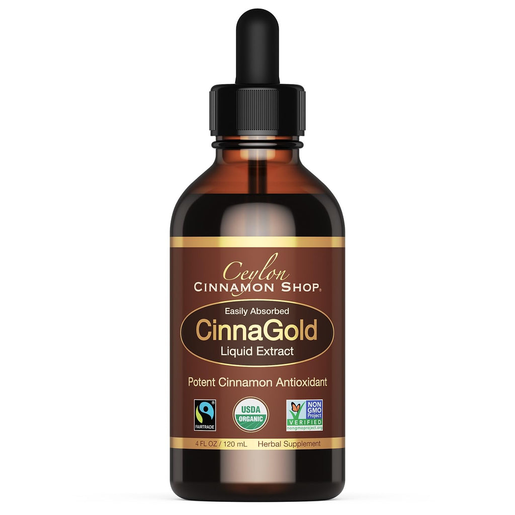 Ceylon Cinnamon Shop CinnaGold™ Organic Ceylon Cinnamon (100% Certified) Supplement, High-Potency Liquid Extract, 4 oz. – Super Antioxidant