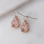 Rose Gold Tone Earrings for Women Dangling, Pink Faux Druzy Teardrop Dangle