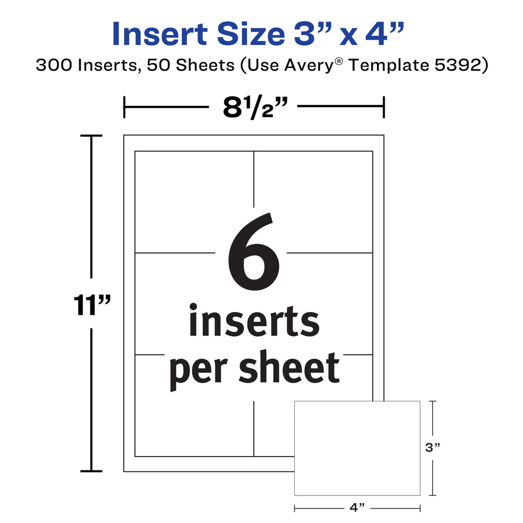 Avery Name Badge Inserts, 3" x 4", 300 White Inserts