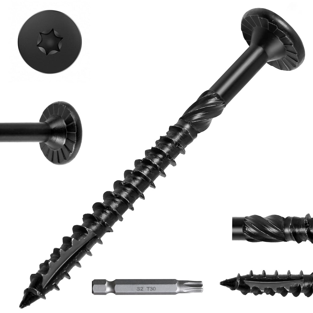 FMhotu #14 Heavy-Duty Wood Screws, Star Drive Deck Screws, Rust Resistant Timber Screws for Timber/Log/Landscaping Wood (2-7/8 Inch,250Pcs,Black)