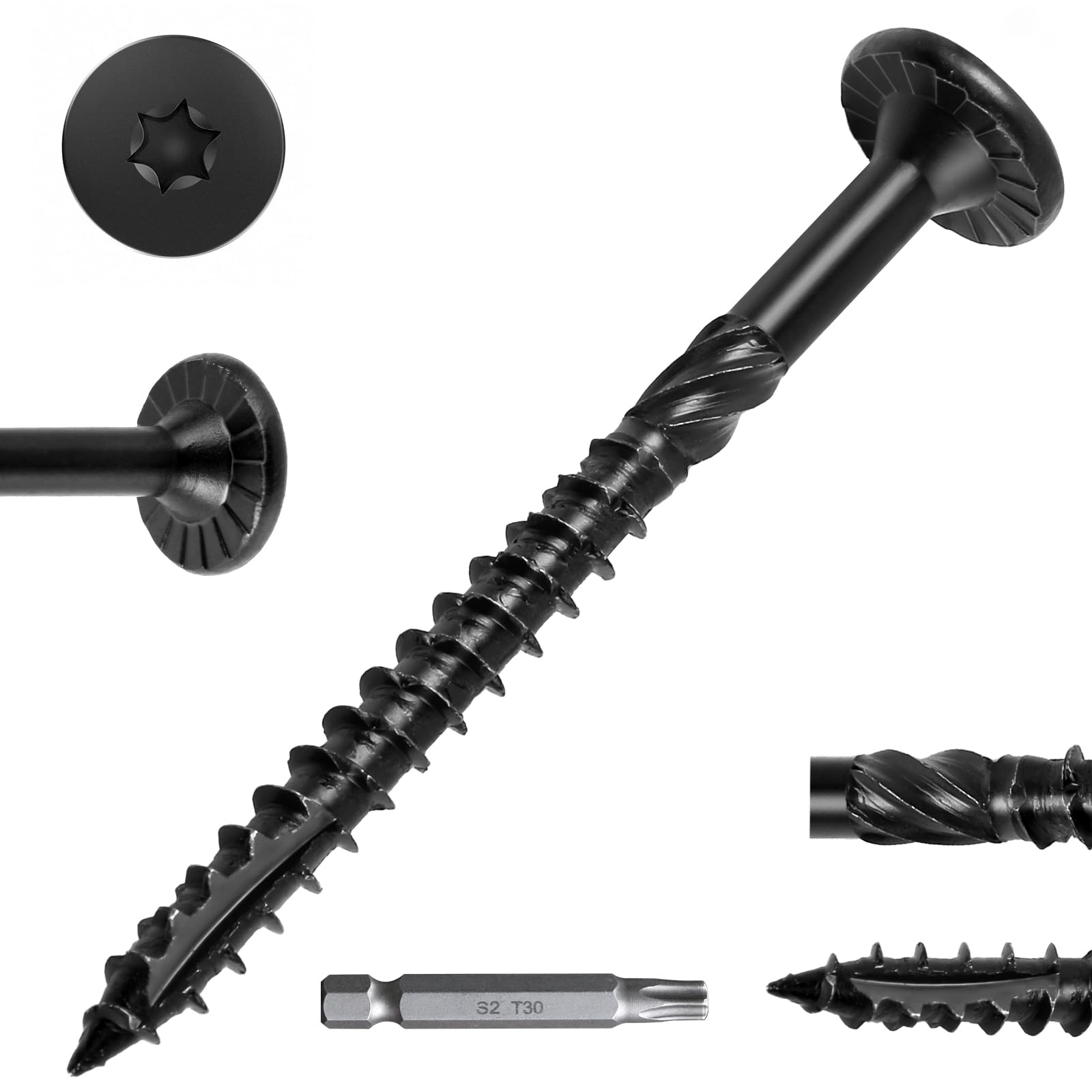 FMhotu #14 Heavy-Duty Wood Screws, Star Drive Deck Screws, Rust Resistant Timber Screws for Timber/Log/Landscaping Wood (2-7/8 Inch,250Pcs,Black)