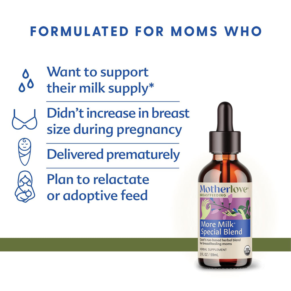 Motherlove More Milk Special Blend (2 Ounce Tincture) Herbal Lactation Supplement w/Goat’s Rue to Build Breast Tissue & Support Breast Milk Supply—USDA Certified Organic, Vegan, Kosher, Soy-Free