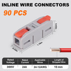 90PCS AVARBUVO Lever Wire Connectors, Mini Quick Connector Push-in, 1 in 1 Out Electrical Wire Inline Terminal for Splicing 24-12 AWG