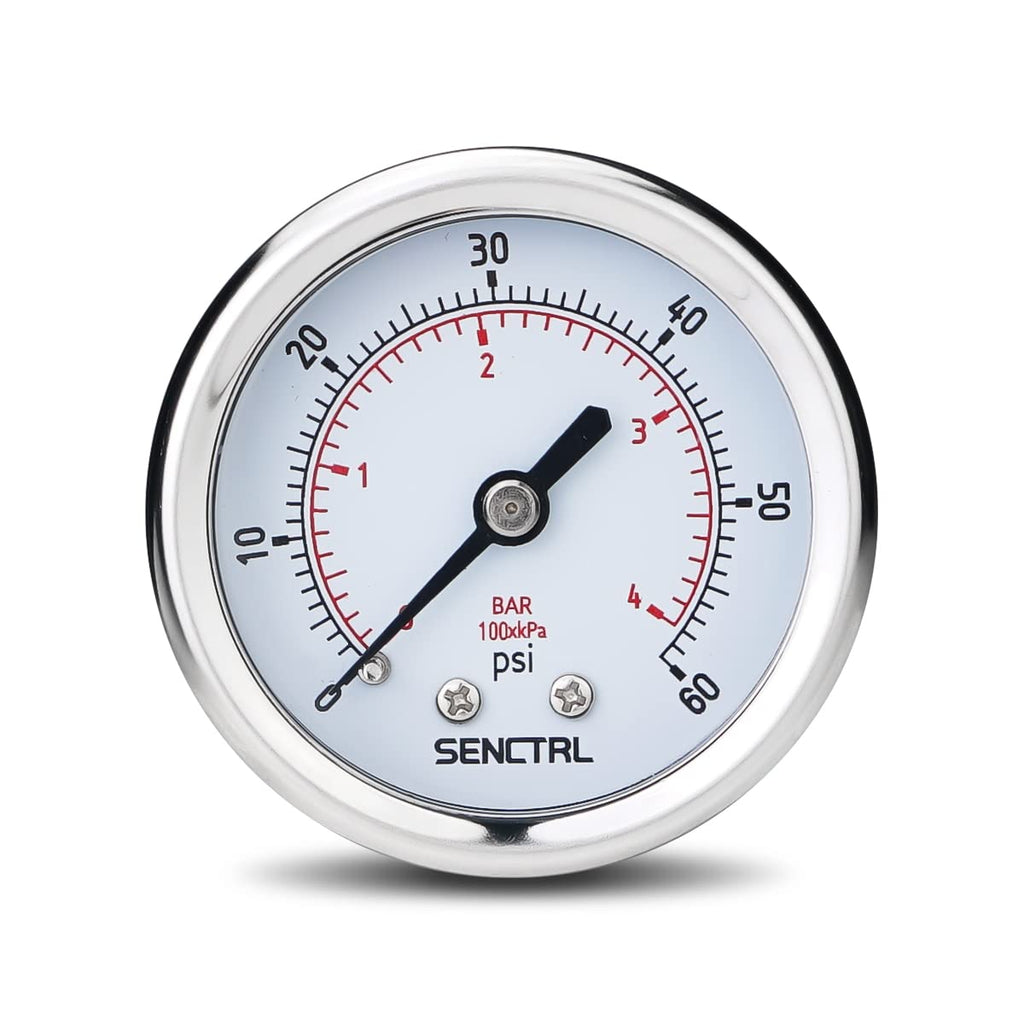 SENCTRL 0-60 Psi Low Pressure Gauge, 1/4 NPT Back Mount