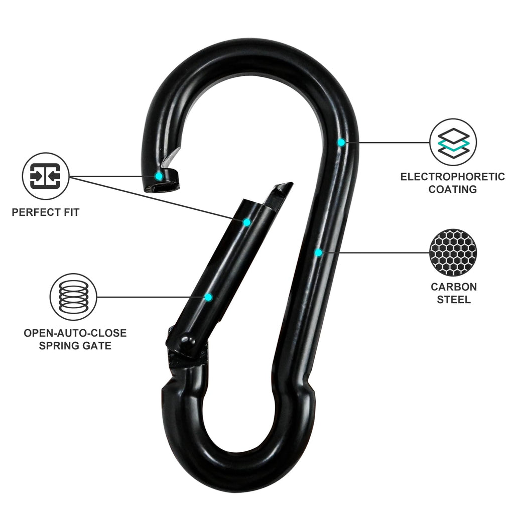 Carabiner Clip Hook, 3.15 inch 15 pcs Black Heavy Duty Spring Snap Hook Key Chain, Carabiners Clips for Outdoor Camping, Swing Set, Hammock, Hiking Travel, Fishing, Quick Link Keychain