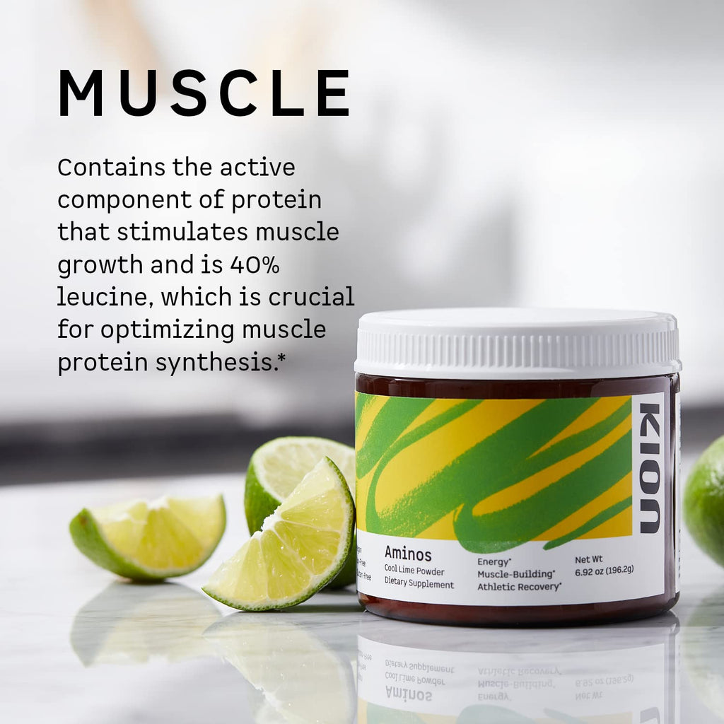 Kion Aminos Essential Amino Acids Supplement - Amino Acid Powder, Amino Energy Powder, Essential Energy Without Caffeine, Essential Amino Acids, BCAA EAA - 30 Servings, Cool Lime