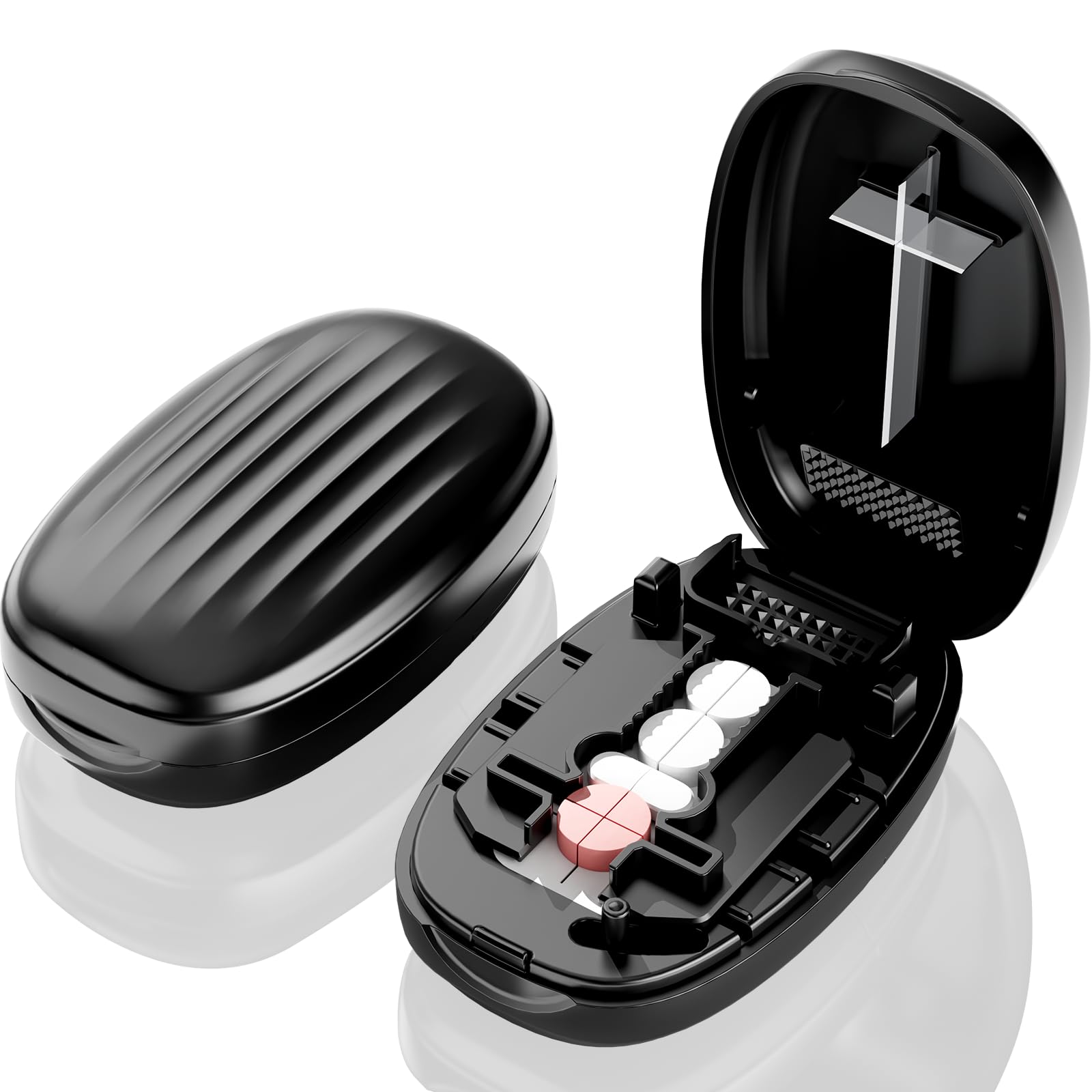 Pill Cutter Splitter for Small and Tiny Pills, 1/2 1/4 Pill Splitter for Small Pills,Vitamins, Tablets in Half or Quarters, Accurate and Easy Cutting, Stainless Steel Blade, Back Storage (Black)