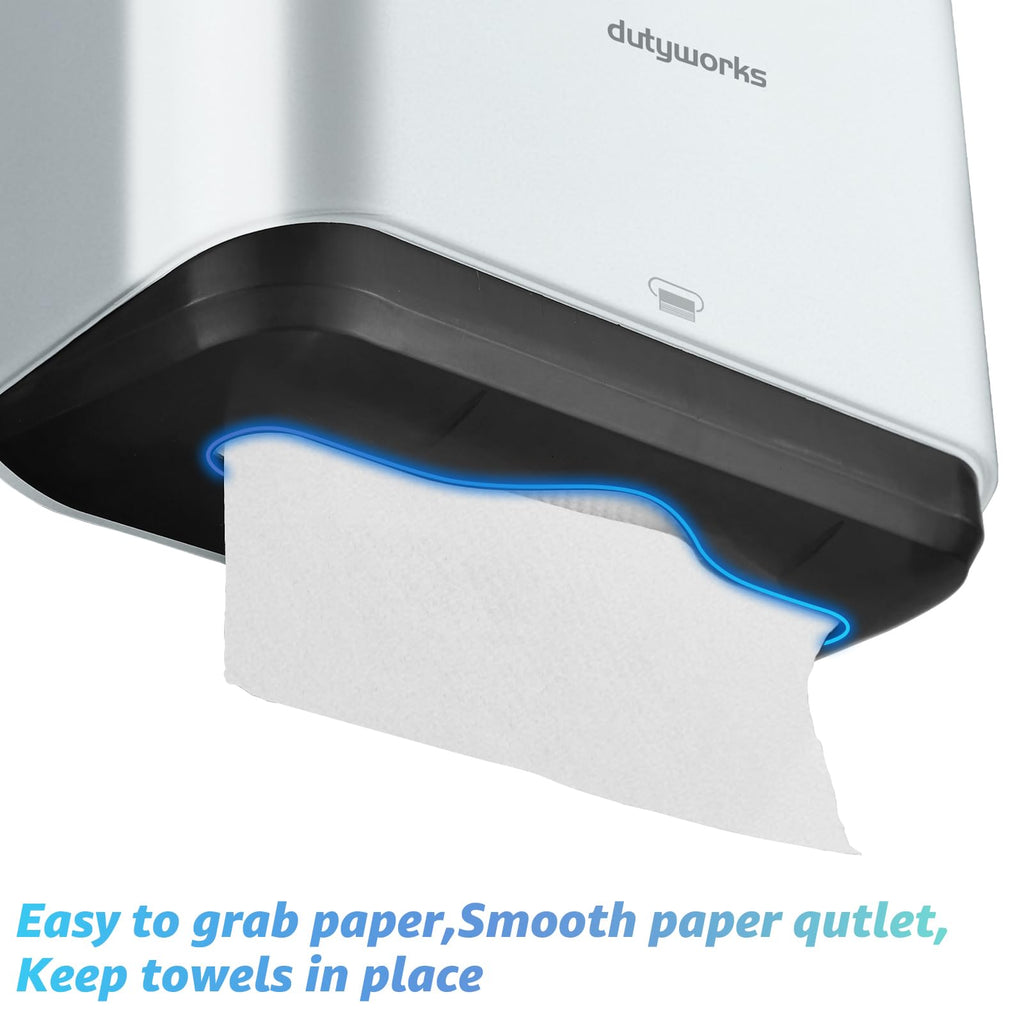 DUTYWORKS Paper Towel Dispenser Wall Mount, Multifold Paper Towel Holder Adhesive Hand Towel Dispenser for Bathroom Kitchen Commercial, Silver