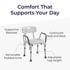 Drive Medical Shower Chair with Back & Padded Arms - Adjustable Height Bath Seat for Safety & Comfort - Lightweight Aluminum Construction- 350 Lb Capacity - White