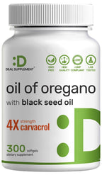 DEAL SUPPLEMENT Oil of Oregano Softgels with Black Seed Oil 300 Count – 30:1 Extract, Active Carvacrol & Thymoquinone – Antioxidant Immune Health Support – Plant Based, Non-GMO
