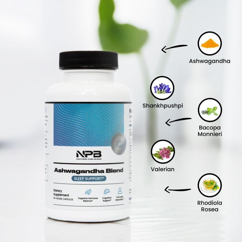 Nature's Pure Blend Ashwagandha Supplements – Organic Ashwagandha Root & Extract for Women and Men – Stress Relief, Sleep, and Mood Support – Athletic Performance & Focus Support – 60 Vegan Capsules