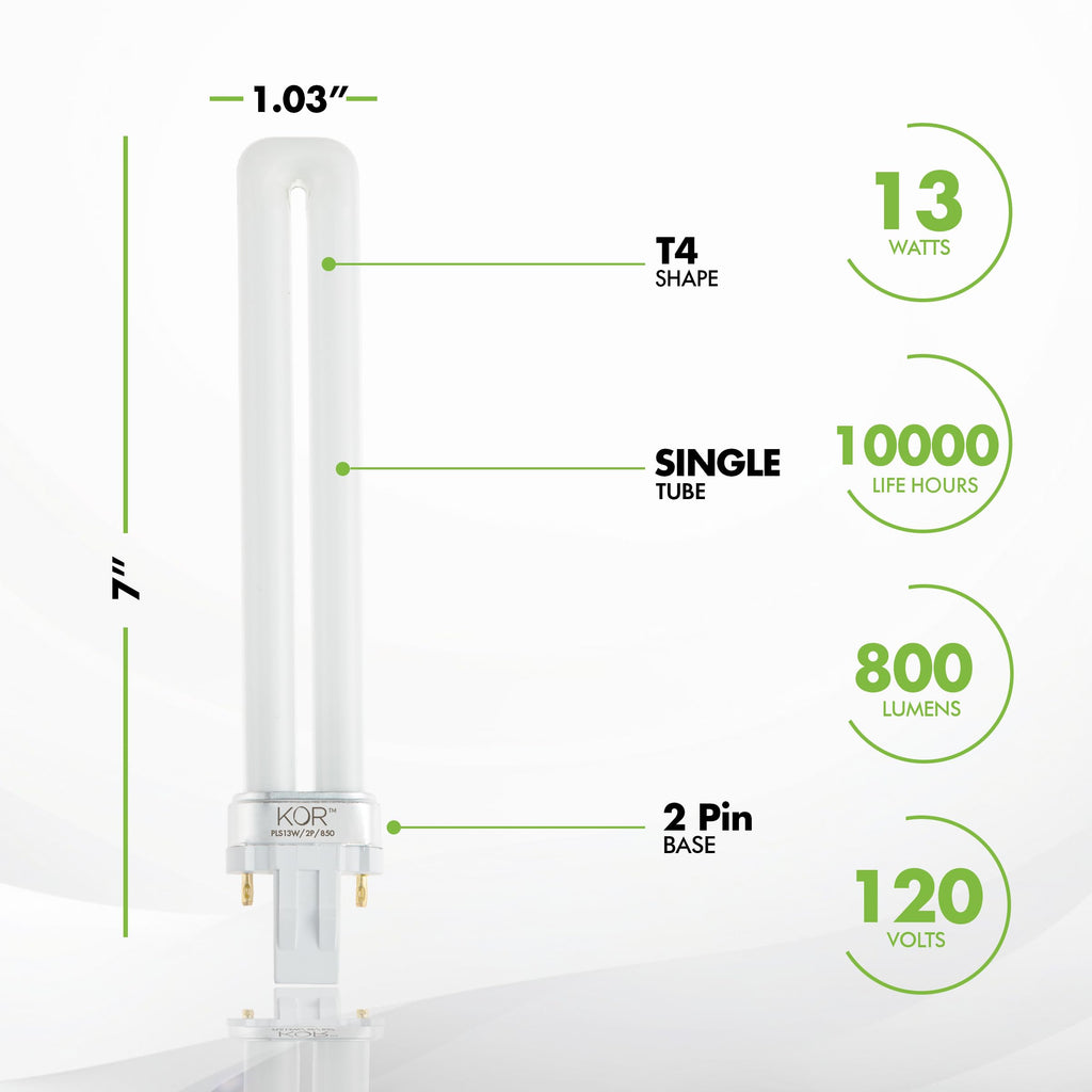 (Pack of 4) 13W CFL Light Bulbs – Single Tube, 2-Pin GX23 Base, 5000K Bright White – Compatible with Sylvania CF13DS/850, Philips PL-S 13W/850, GE F13BX/850