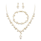 EVER FAITH Cubic Zirconia Pearl Leaf Wedding Jewelry Set for Bride Gold